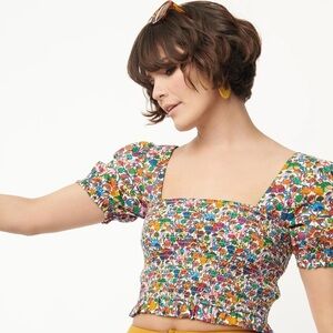 Smak Parlour Rainbow Mushroom Print Crop Top, Multi, Size XS/2, NWT